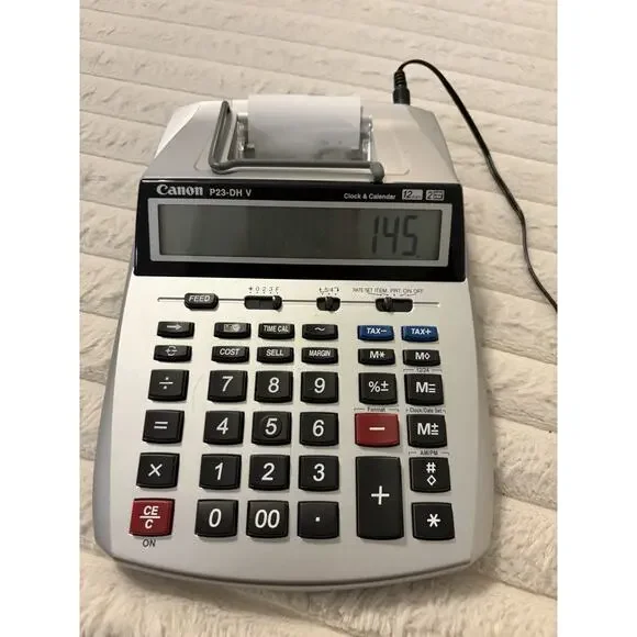 Canon P23-DH V Printing Calculator 12 Digit 2-Color Print w/ Adapter Tested