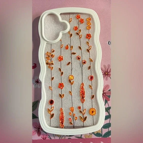 Floral Patterned Phone Case with Orange and Pink Details- I Phone 16 Plus (NWT)