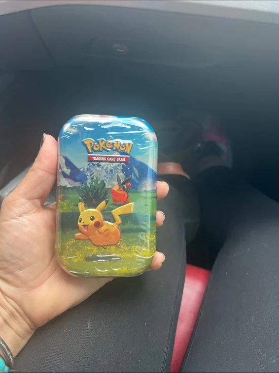 Pokemon Tin Case with Blue Sky and Yellow Pikachu Artwork