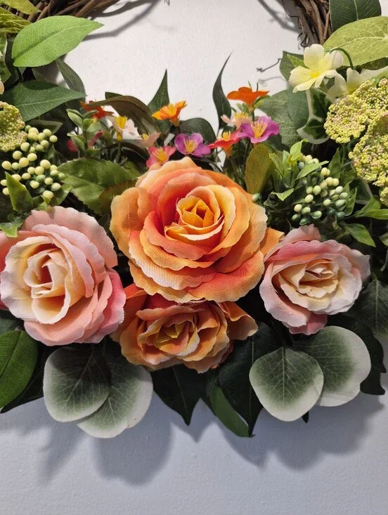 Vibrant Elegant Victorian Inspired Floral Wreath Large 22