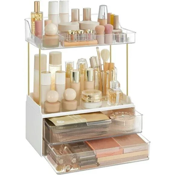 Clear Makeup Organizer with Drawers Vanity Skincare Storage Bathroom Counter