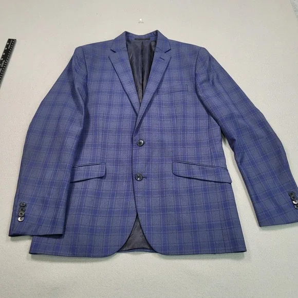Kenneth Cole Reaction Mens Blue Plaid Two Button Blazer Sport Coat 40R DTC 314