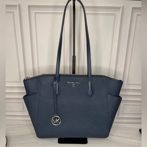 Michael Kors Navy Saffiano Leather Tote | Silver Hardware | Work Bag | Like New