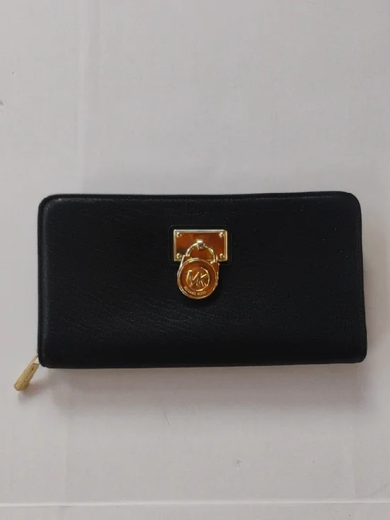 Michael Kors Black Wallet with Gold MK Medallion