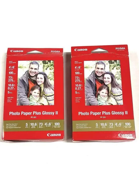2 Pack Inkjet Canon PP-201 Photo Paper Plus Glossy II 4x6