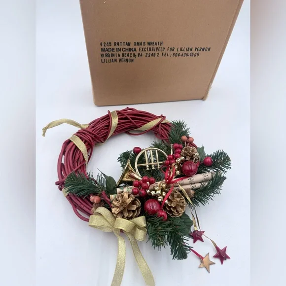 Vintage Rattan Christmas Holiday Wreath Lillian Vernon With Box 4245