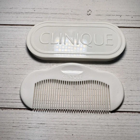 Clinique Comb Mirror Compact Set Vintage Travel Snap Together White Plastic