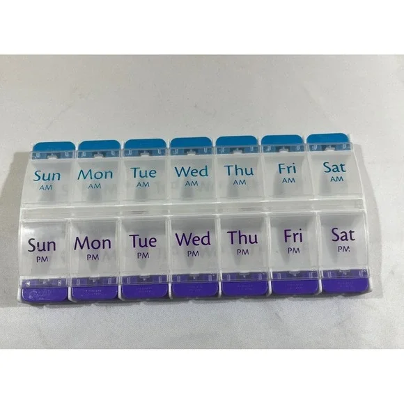 7 Day AM PM Weekly Pill Organizer Large Push Button Medicine Box Case 2 /Day