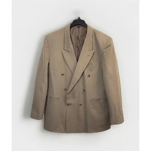 Bonelli Double Breasted Jacket Mens 44R Blazer Brown‎ Peak Collar Pinpoint