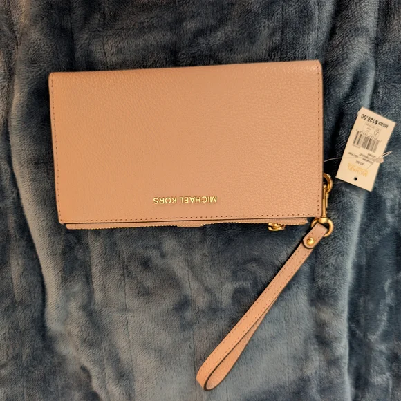NWT Michael Kors Powder Pink Double Zip Wristlet Wallet