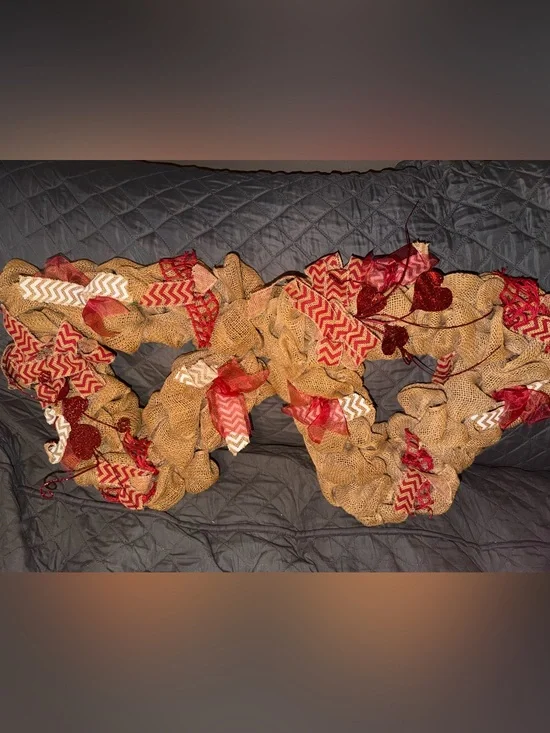 2 - 19” BURLAP & RED HEART VALENTINE’S DAY WREATHS