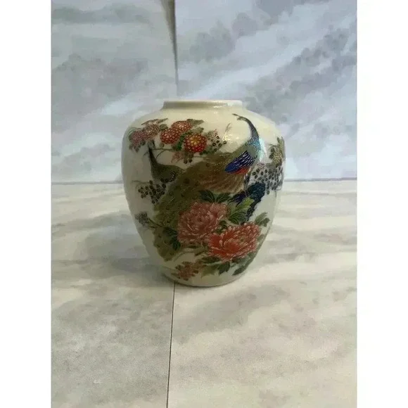 Sato Gordon Collection Decorative Vase Made In Japan Asian Oriental Peacock