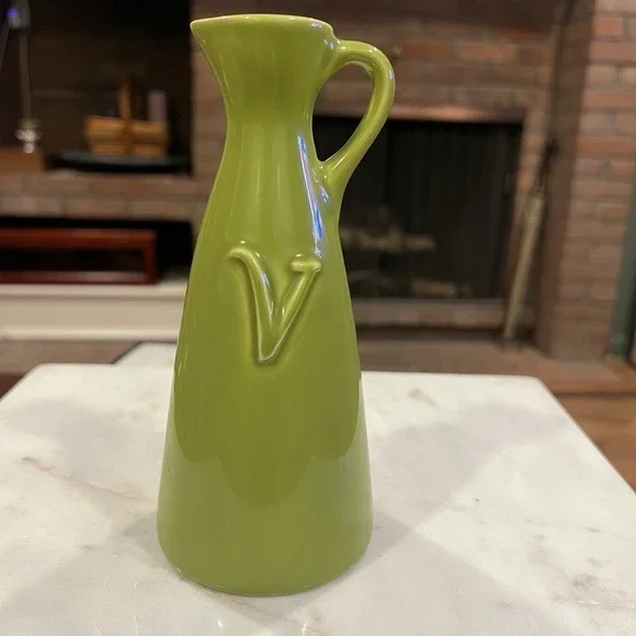 Crate & Barrel Ceramic Vinegar Bottle - Green No Spouts.‎