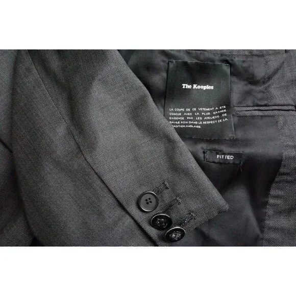 The Kooples Fitted Solid Gray 100% Wool 2 Pc Suit Jacket Pants Sz 38