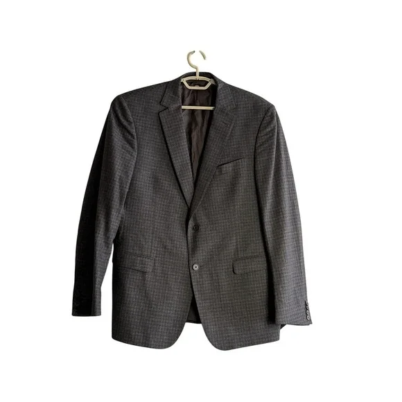 Z Zegna 54R 44R Gray Micro Check Blazer Italian Wool Blend Cut Tag Drop 8