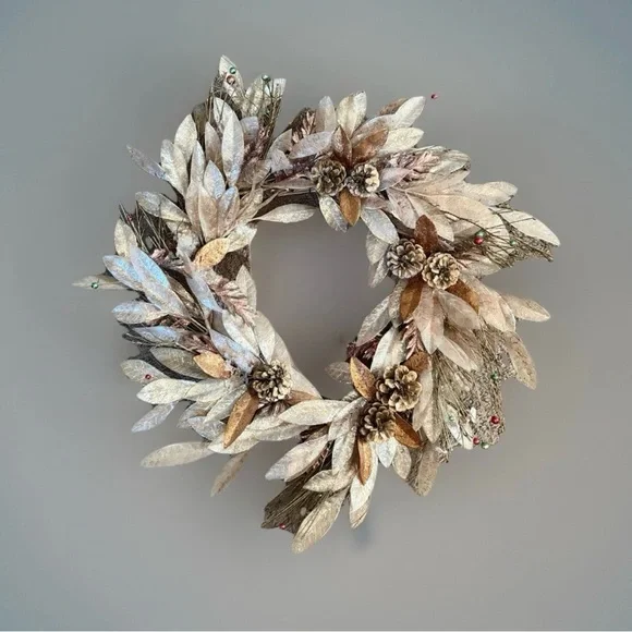 Handmade Festive Faux Wreath Door wall Decor Rattan Bells Gold Silver Pine