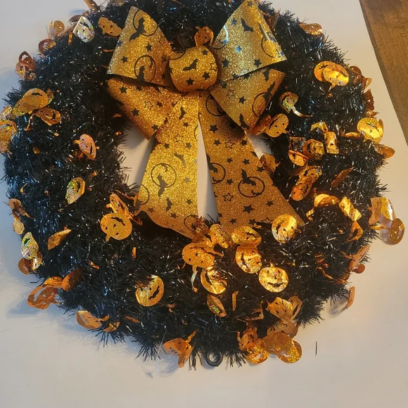 Halloween Black and Orange Wreath with Bow 22