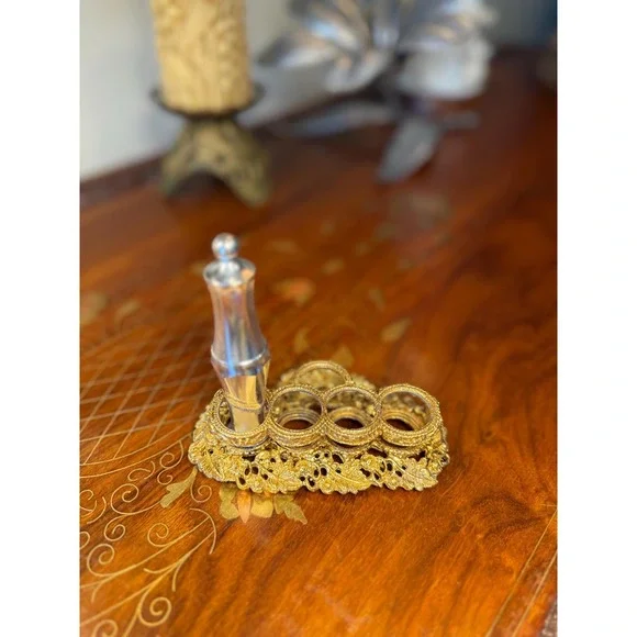 Vintage Hollywood Regency Lipstick Holder • Gold Ormolu Style Vanity Organizer