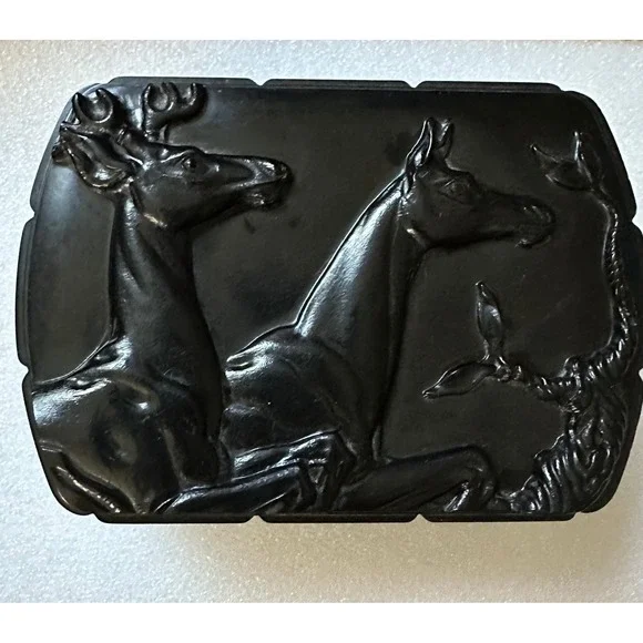 Vintage Hickok Black Bakelite Box Deer Motif