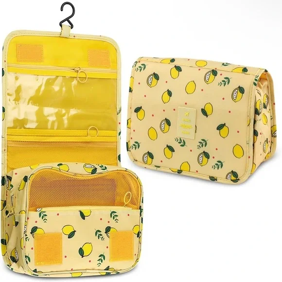 Lemon Print Hanging Toiletry Bag.