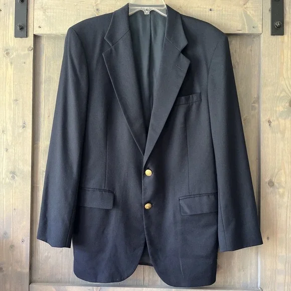 VINTAGE STANLEY‎ BLACKER Mens 40L Navy Gold Button Blazer Sport Coat Suit Jacket