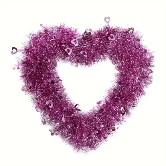 New pink tinsel Heart Shaped Valentine Wreath 11.8”