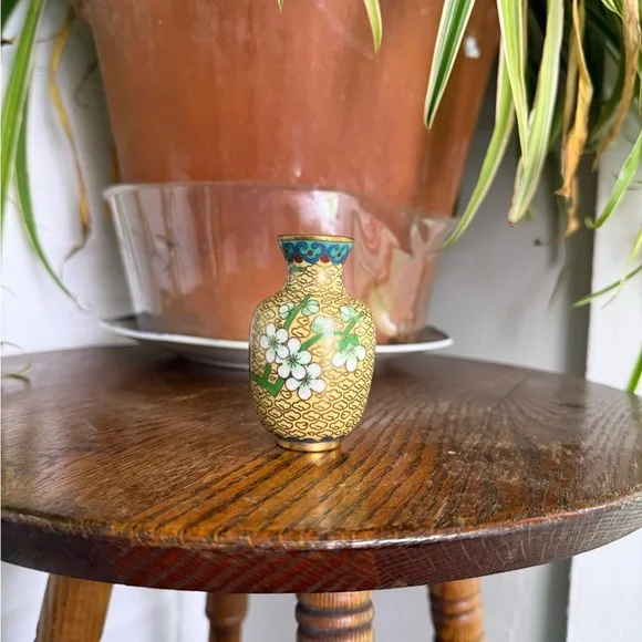 Miniature Gold and Green Cloisonné Vase
