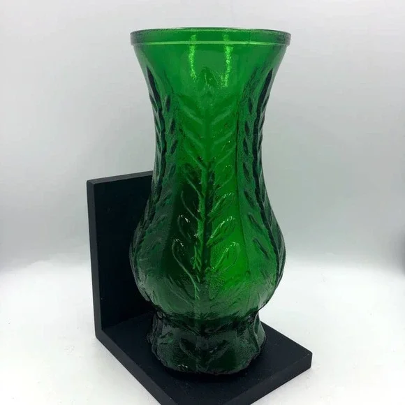 Vintage 1980 FTD Green Glass Flower Vase