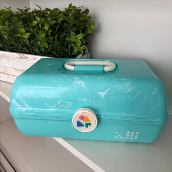 Caboodles On the Go Sea Foam Green Aqua Turquoise Makeup Case Organizer Vintage