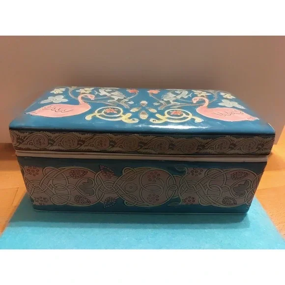 Vintage Jena Hall Inspirations Toyo Porcelain Birds Snail‎ Brush Box With Lid