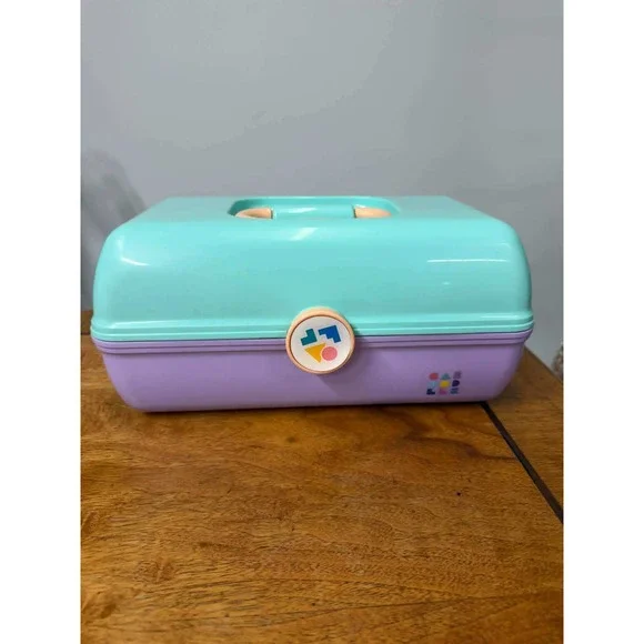 Vtg Caboodles On-The-Go Girl Teal Purple Makeup Case Organizer Mirror Model 5626