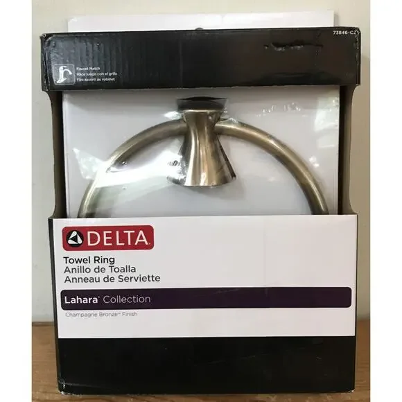 New Sealed Delta Lahara Collection Champagne Bronze Bathroom Hand Towel Ring