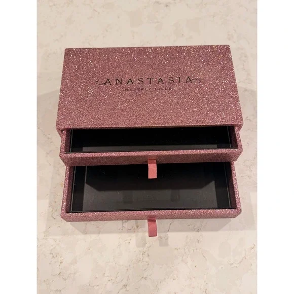 Anastasia Beverly Hills Pink Glitter Makeup Case 2 Drawer Vanity Organizer Box