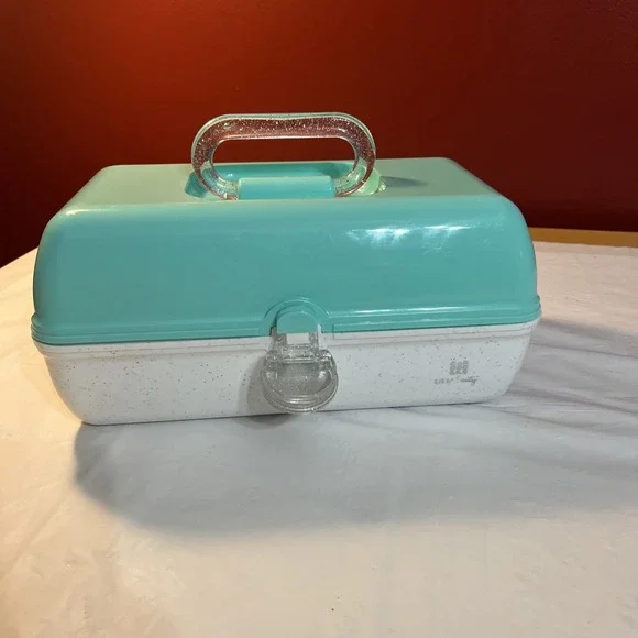 Caboodles Make Up Case Ulta Beauty Edition Aqua White Glitter Storage W/ Mirror