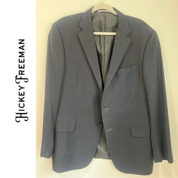 Hickey Freeman Wool Pin Stripe Suit Jacket Blazer 44R