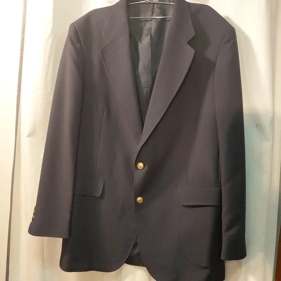 David Taylor Navy Sport Coat with Gold Buttons Size 42L Preppy Blazer