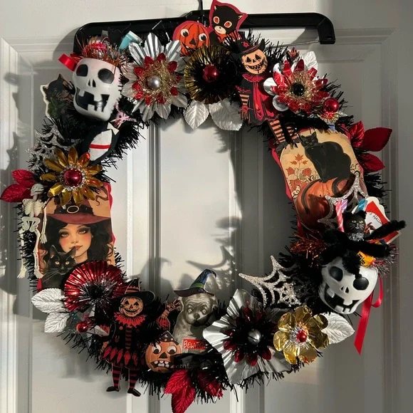Vintage Repurposed Halloween Festive Holiday Wreath