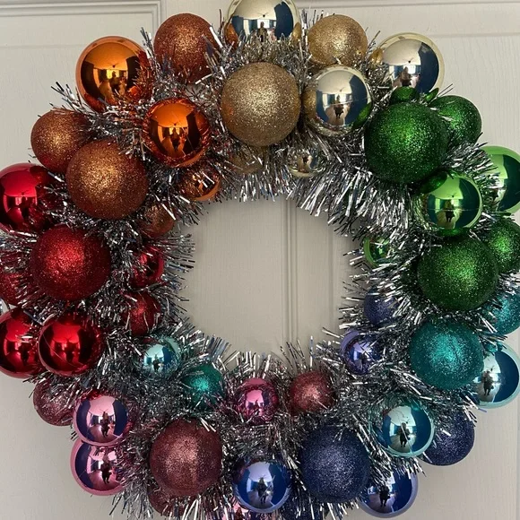 St. Nicholas Square Vibrant Holiday Wreath with Glitter Ornaments