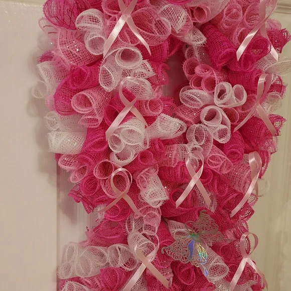 Breast Cancer Awareness Wreath Swag for Door or Wall, Great Gift