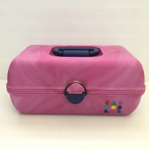 Vintage Caboodles Pink Marble Purple Storage Makeup Cosmetic Train Case 2620