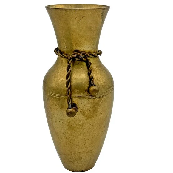 Vintage Brass Vase With Rope Tassel Tie 7