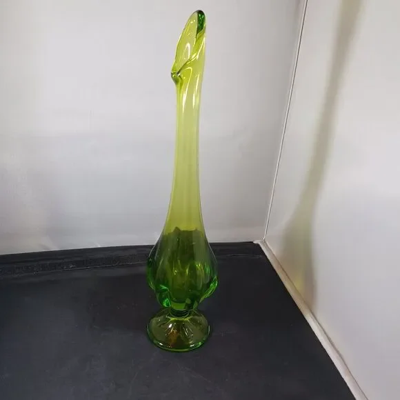 Vintage Viking Swung Vase Avocado Green Glass 6 Petal Base MCM 12