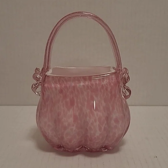 Beautiful Murano Style Pink Glass Basket