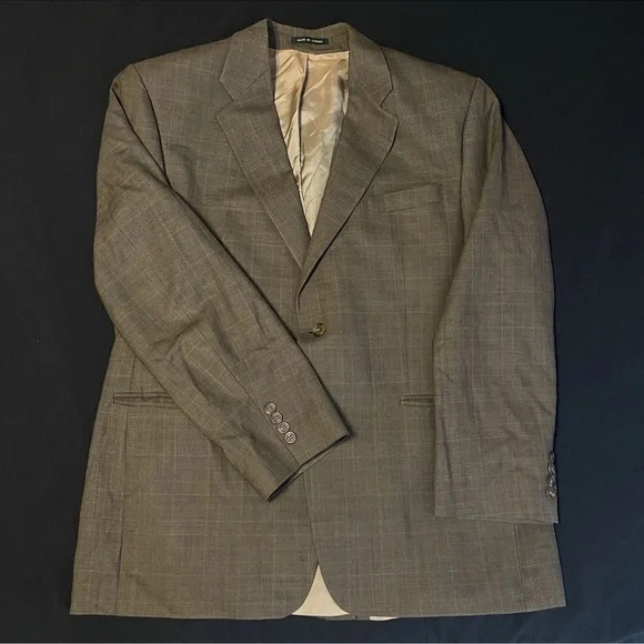 Lauren Ralph Lauren Men's Sport Coat Blazer Two Button Brown Plaid Wool Size 44R