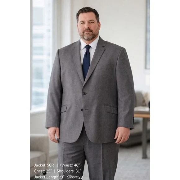 Gulliano Couture Mens 3 Piece Suit 50R Charcoal Grey Sharkskin Blazer Vest Pants