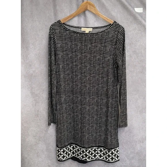 Michael Kors‎ Black and White Long Sleeve Shift Dress Medium
