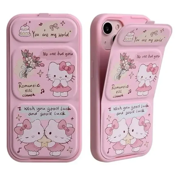 Cartoon Kitty for IPhone 15 Pro Max with stand and hidden compartment for cards