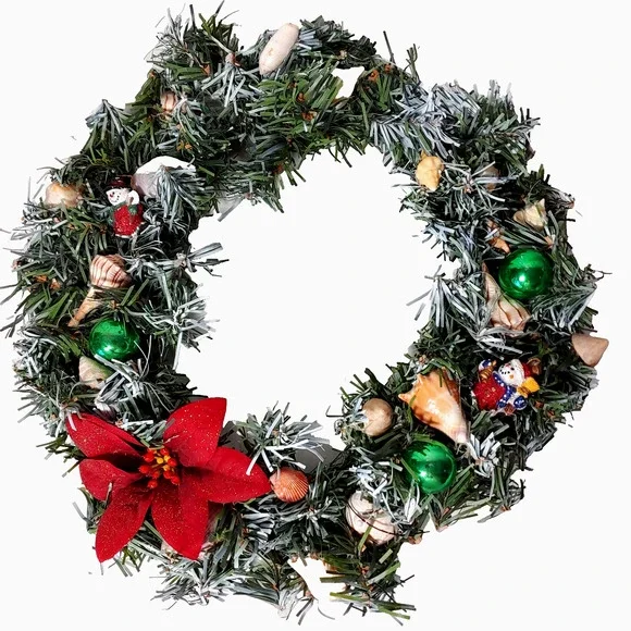 Coastal Christmas Wreath Seashells Nautical Beach Holiday Decor 11 in Artificial