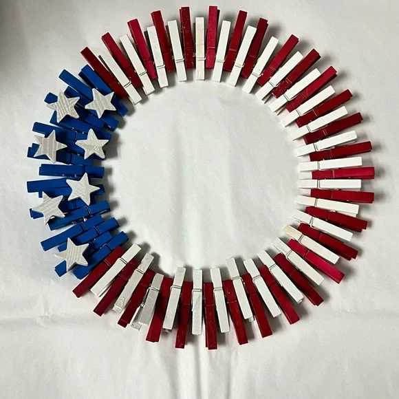 4th of July Cloth line wreath, red white and blue