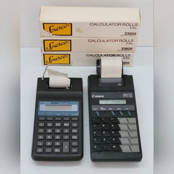 Rare Vintage (Lot Of 2) Canon PZ-D & P1-DIV Palm Printing Calculators W/PAPER. O
